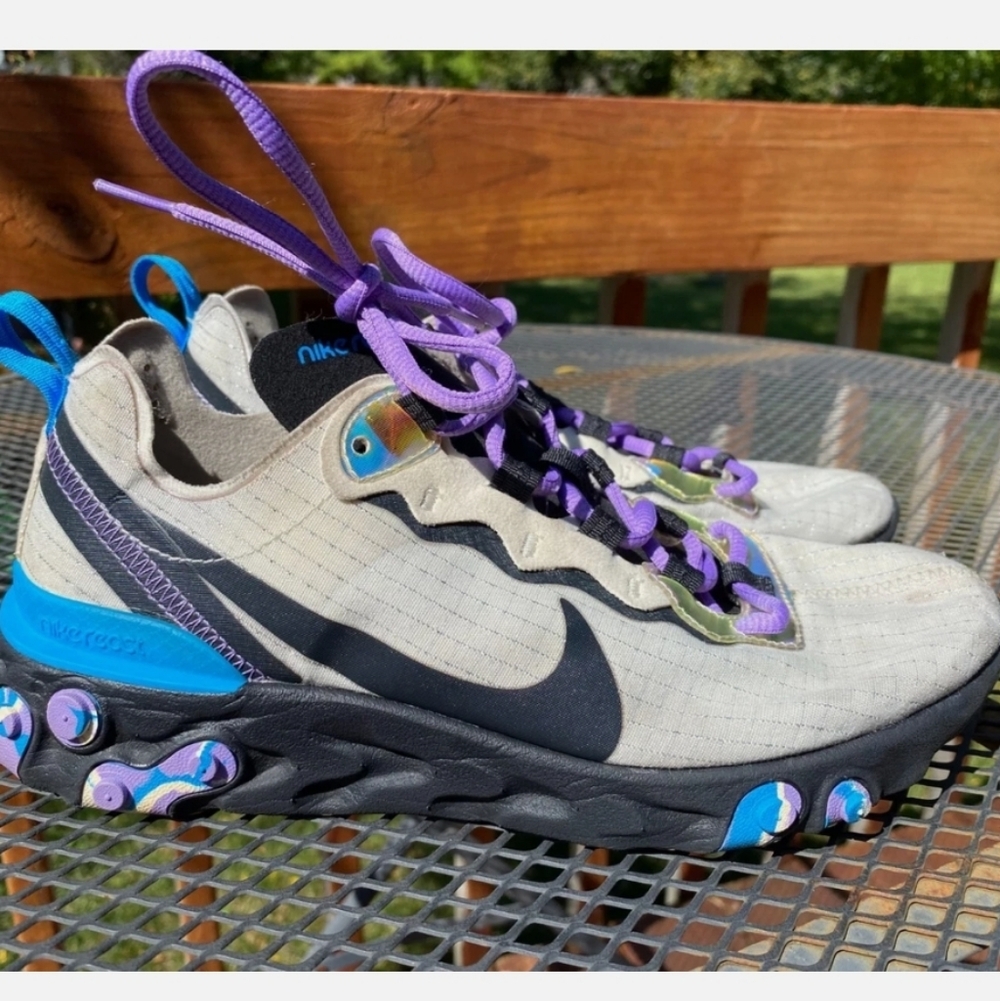 Nike React Element 55 Womens Running Shoes Off Noir Blue Hero Size 9